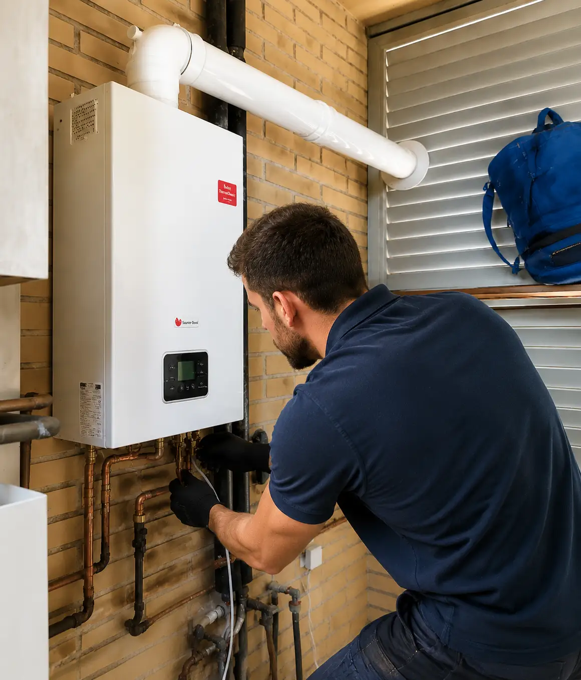 Técnico reparando una caldera en Benalmádena y Torremolinos